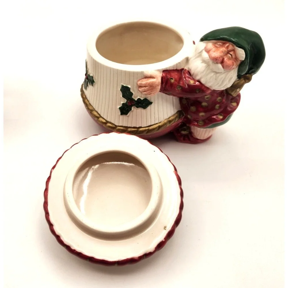 Fitz & Floyd Old World Christmas Elves Sugar Bowl & Creamer 1989 Santa Ceramic